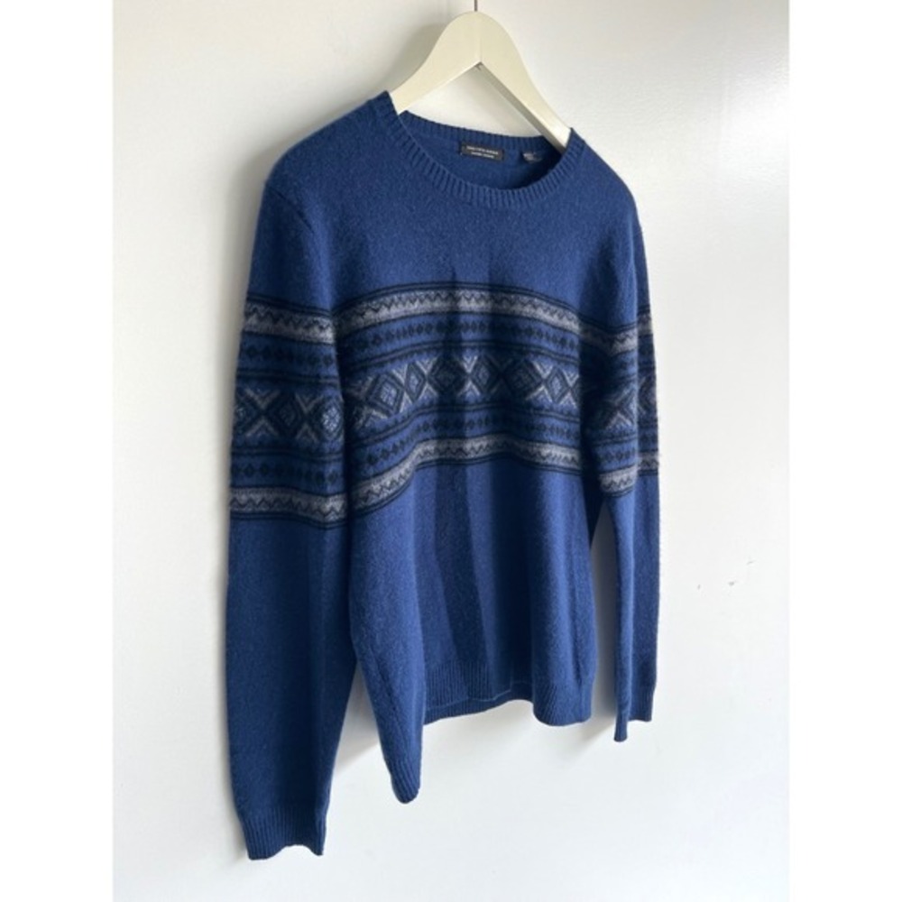 Saks Fifth Avenue Mens Blue 100% Cashmere Fair Isle Crewneck Sweater Size M - Picture 3 of 9